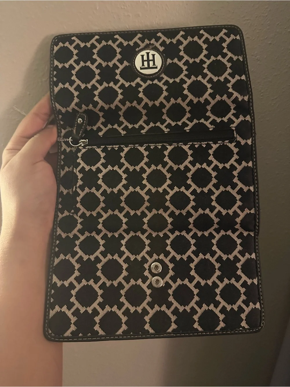 Tommy Hilfiger Black and Beige Monogram Card Holder Wallet